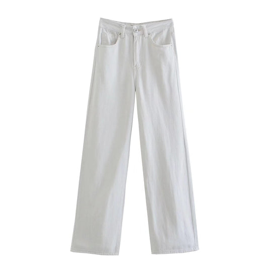 Damen Hochtaillierte weit geschnittene Jeans mit weitem Bein, hoher Taille und rohem Saum Nord Taschen