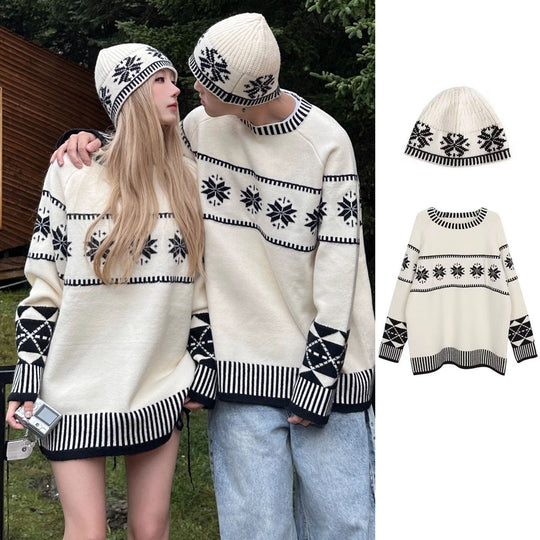 Damen Gemütlicher Grobstrickpullover mit Wintermotiv Nord Taschen