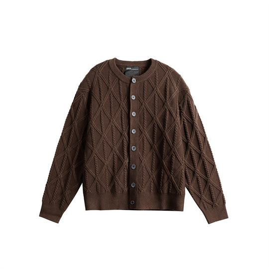 Damen Strickcardigan im Boxy Cut mit strukturierter Rautenmuster, Rundhalsausschnitt und durchgehender Knopfleiste Nord Taschen