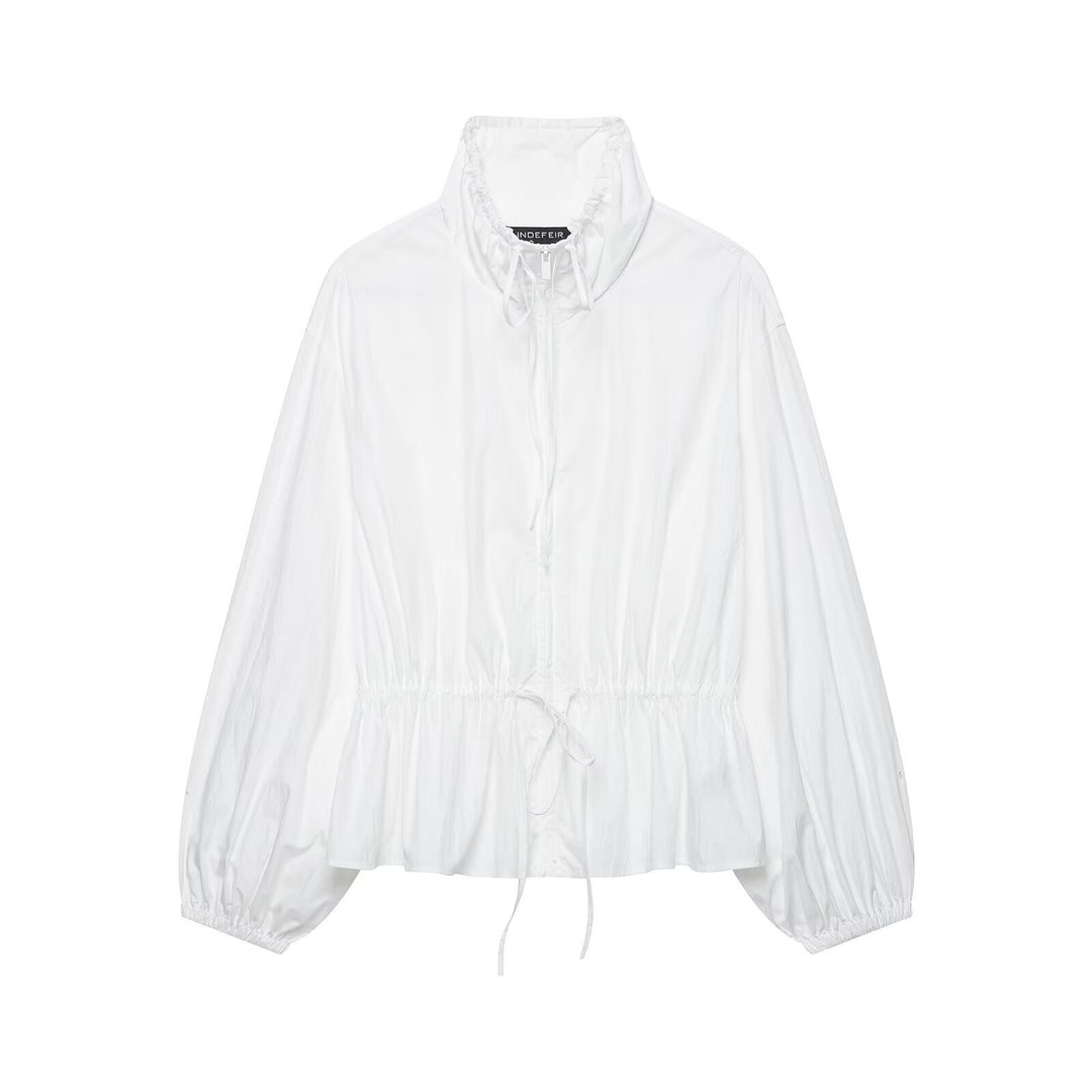 Damen Ultralight Cropped Anorak mit Tunnelzugtaillierung, Ballonärmeln und hohem Stehkragen Nord Taschen