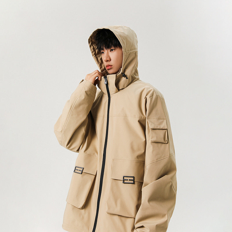 Herren Oversize Utility-Jacke mit technischer Softshell, Kapuze und Mehrfachtaschen Nord Taschen
