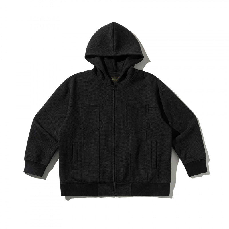 Unisex Oversize Kapuzen‑Zipjacke aus Waffelstrick mit Brust‑ und Eingrifftaschen Nord Taschen