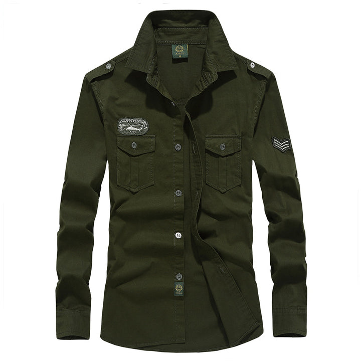 Herren  militärisch inspiriertes Utility-Hemd aus Baumwollmix mit Epauletten, Brusttaschen und Emblem-Patches Nord Taschen