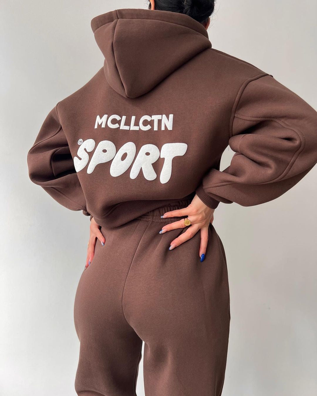 Damen Cropped Kapuzenpullover und High‑Waist Jogginghose Lounge‑Set aus Baumwollfleece Nord Taschen