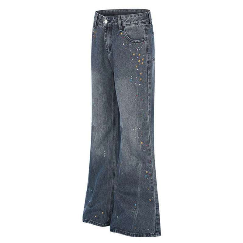 Damen High‑Waist Flared-Jeans mit Perlen- und Nietenverzierung Nord Taschen