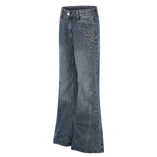 Damen High‑Waist Flared-Jeans mit Perlen- und Nietenverzierung Nord Taschen