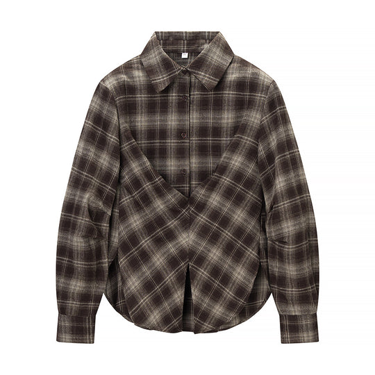 Damen Kariertes Baumwollhemd mit Wickel‑Drapierung und Oversize‑Silhouette Nord Taschen