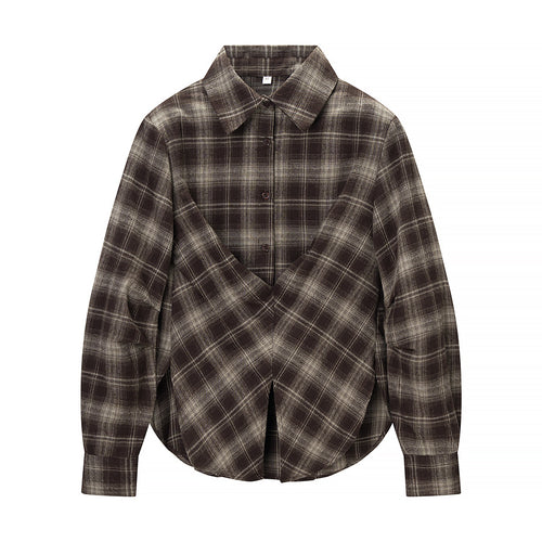 Damen Kariertes Baumwollhemd mit Wickel‑Drapierung und Oversize‑Silhouette Nord Taschen