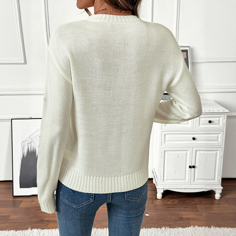 Damen Feinstrick-Pullover mit gestickten Blumenapplikationen und Rundhalsausschnitt Nord Taschen