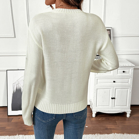 Damen Feinstrick-Pullover mit gestickten Blumenapplikationen und Rundhalsausschnitt Nord Taschen