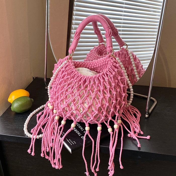 Damen Makramee Umhängetasche mit modischen Fransendetails Nord Taschen