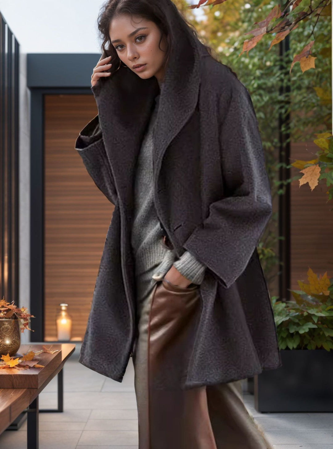 Damen Kapuzen-Teddycoat im Oversize‑A‑Linienschnitt mit überschnittenen Schultern Nord Taschen
