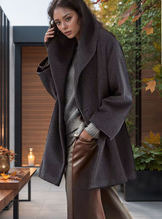 Damen Kapuzen-Teddycoat im Oversize‑A‑Linienschnitt mit überschnittenen Schultern Nord Taschen