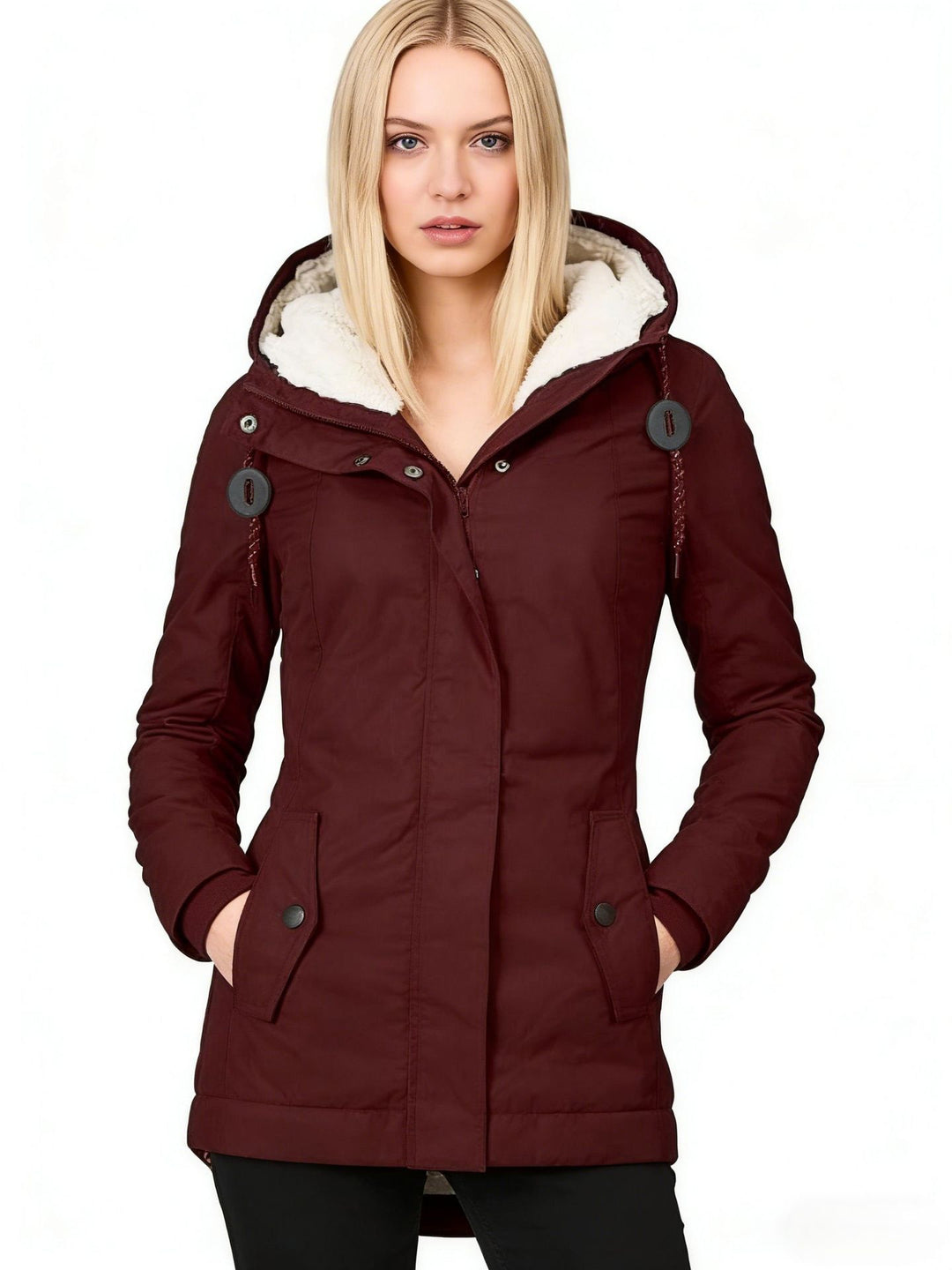 Damen Wasserabweisender Parka mit Teddyfutter, Kapuze und Taillierter Passform Nord Taschen