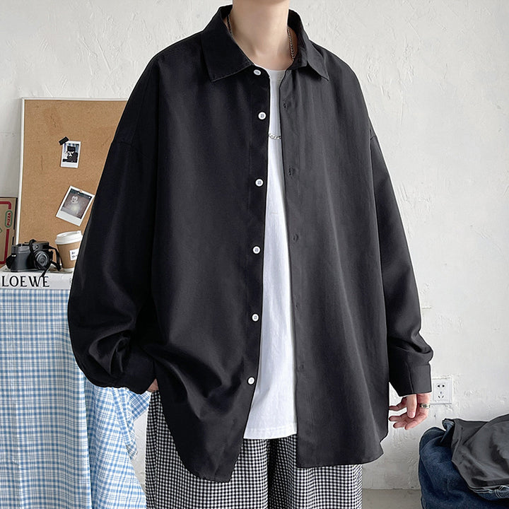 Herren leichtes Overshirt-Hemdjacke aus Baumwollmix mit verdeckter Knopfleiste, überschnittener Schulter und abgerundetem Saum Nord Taschen