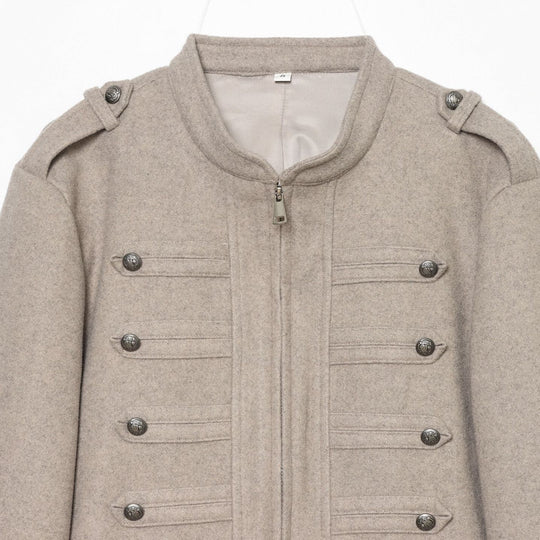 Damen Kurzjacke Military-inspirierte Wollmix‑Cropped Jacke mit Stehkragen, Epauletten und Zierknopfleiste Nord Taschen