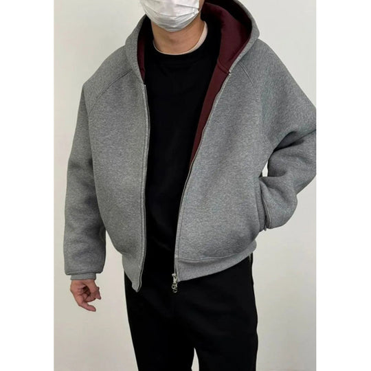 Herren Oversize-Kapuzensweatjacke aus schwerem French-Terry mit Zwei-Wege-Reißverschluss Nord Taschen