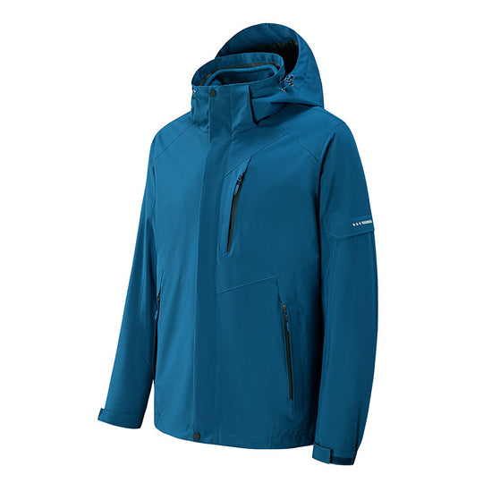 Herren wasserdichte dreilagige Softshell-Outdoorjacke mit verstellbarer Kapuze und verschweißten Reißverschlüssen Nord Taschen
