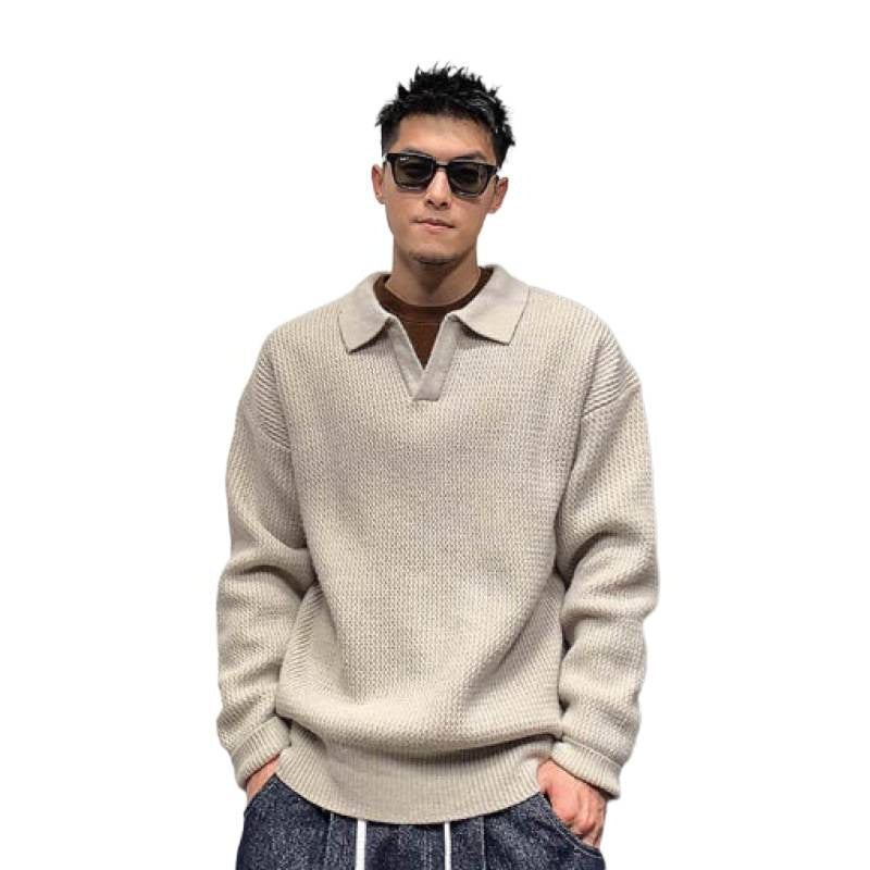 Herren Grobmaschiger Polokragen-Pullover mit verdeckter Halbleiste und geripptem Saum Nord Taschen