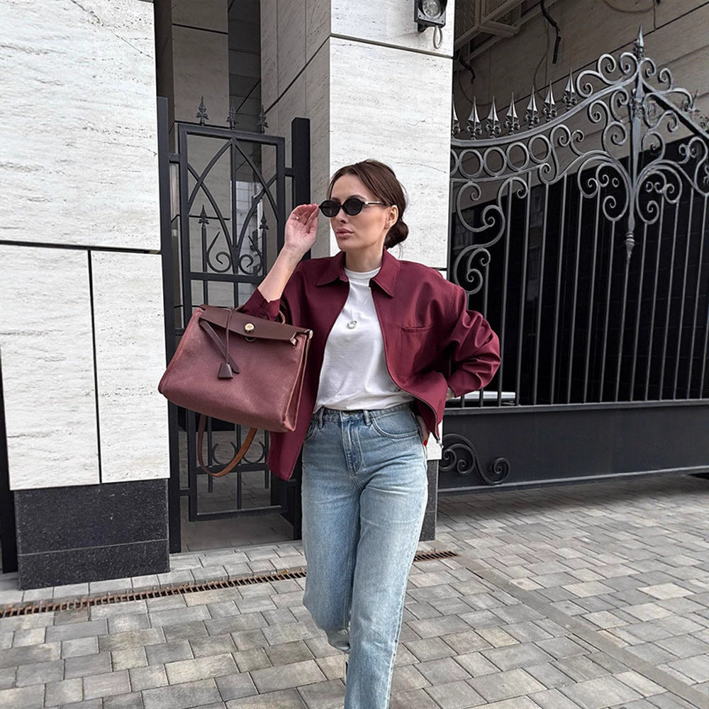 Damen Leichte Twill-Übergangsjacke mit Hemdkragen, verdecktem Reißverschluss und kastiger Silhouette Nord Taschen