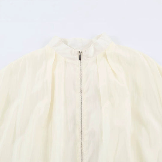 Damen Kurz geschnittene Wollmix-Jacke mit Stehkragen, Reißverschluss und Ballonärmeln Nord Taschen