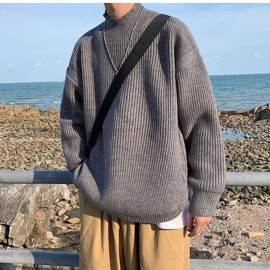 Damen Grobstrickpullover mit hohem Kragen Nord Taschen