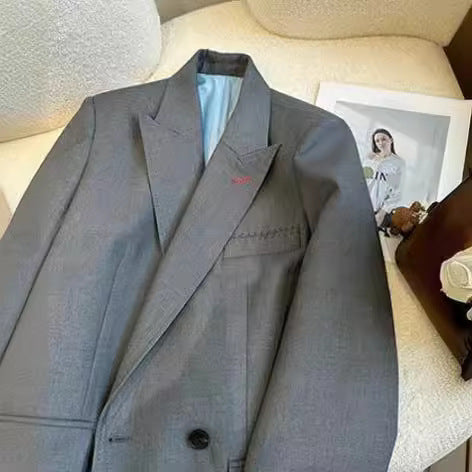 Damen Zweireihiger Oversize-Blazer mit schmalem Revers, Innenfutter & Pattentaschen Nord Taschen