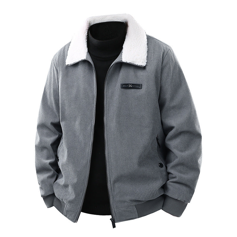 Herren Cord-Collegejacke mit Sherpa-Kragen, Reißverschluss und praktischen Seitentaschen Nord Taschen