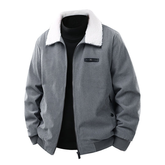 Herren Cord-Collegejacke mit Sherpa-Kragen, Reißverschluss und praktischen Seitentaschen Nord Taschen