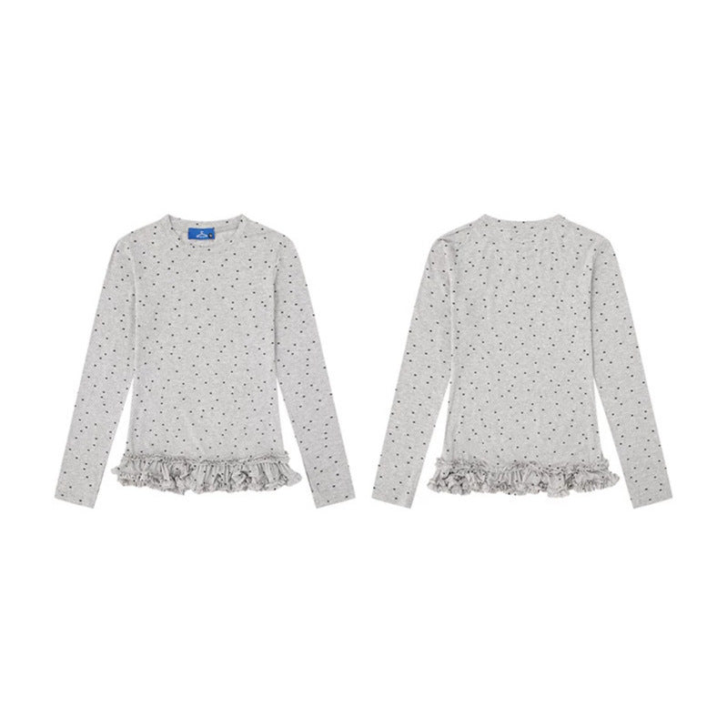 Damen Langarmshirt mit Rüschen-Saum und Pünktchen-Allover Nord Taschen
