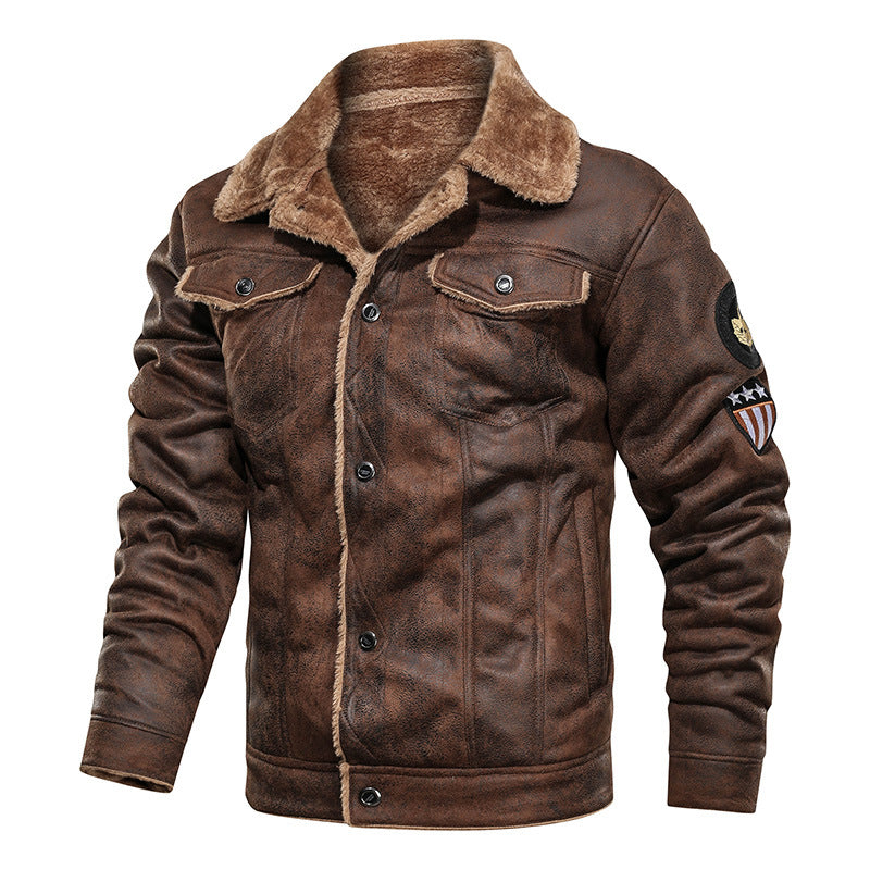 Herren Wildlederjacke mit Teddyfutter und Military-Patches Nord Taschen