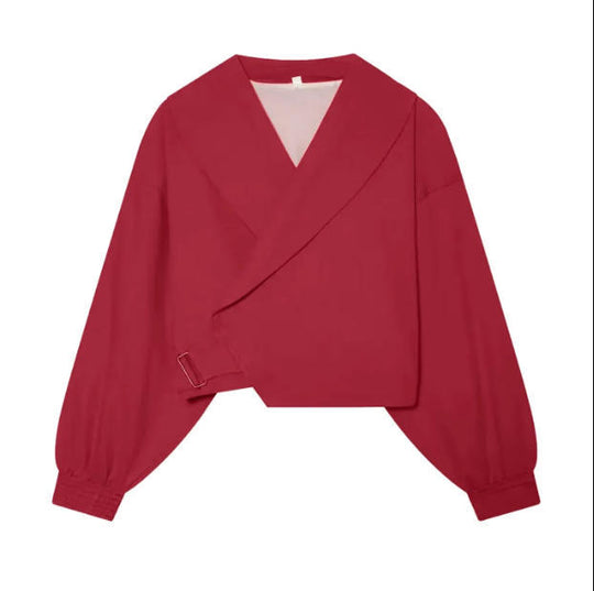 Damen 40+ Cropped Wickelblouson mit übergroßen Ballonärmeln und asymmetrischem Schnallenverschluss Nord Taschen