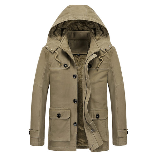 Herren Winddichter Canvas-Parka mit Teddyfleece-Innenfutter, Kapuze und Multifunktionstaschen Nord Taschen
