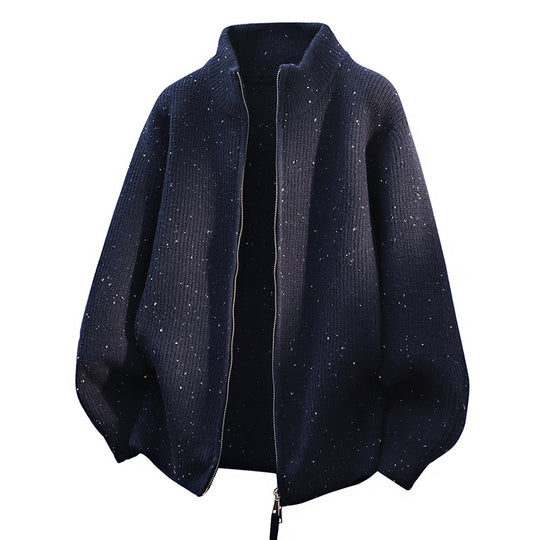 Damen Modische Strickjacke mit hohem Kragen und Reißverschluss Nord Taschen