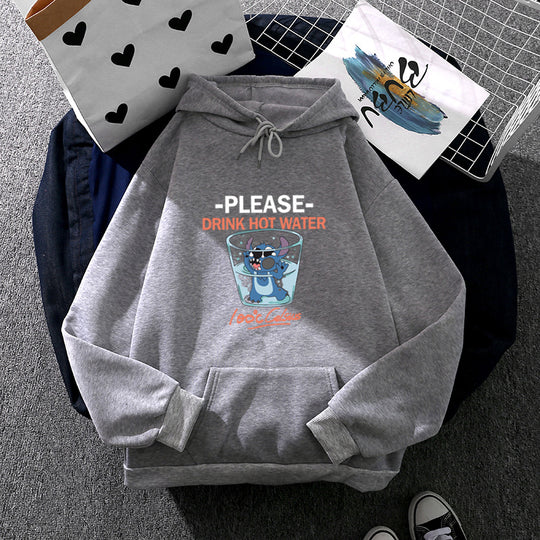 Damen nan Kapuzenpullover mit großflächigem Cartoon-Glas-Print, weichem Fleece-Innenfutter und Kängurutasche Nord Taschen