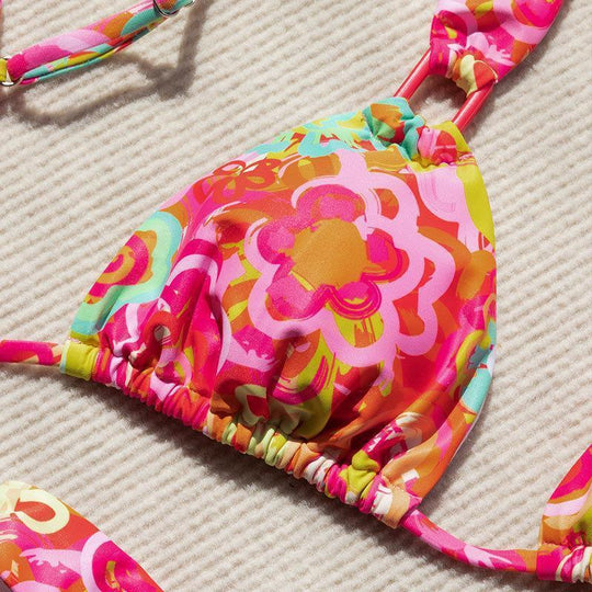 Damen Dreieck-Bikini mit verstellbaren Trägern und auffälligem Blumenmuster Nord Taschen
