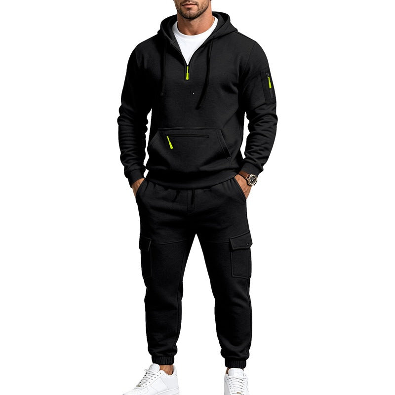Herren Cargo-Jogging-Set mit Kapuze, halbem Reißverschluss und Mehrfachtaschen Nord Taschen