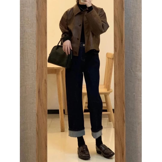 Damen Kurzjacke im Boxy-Schnitt mit Hemdkragen und Knopfleiste Nord Taschen