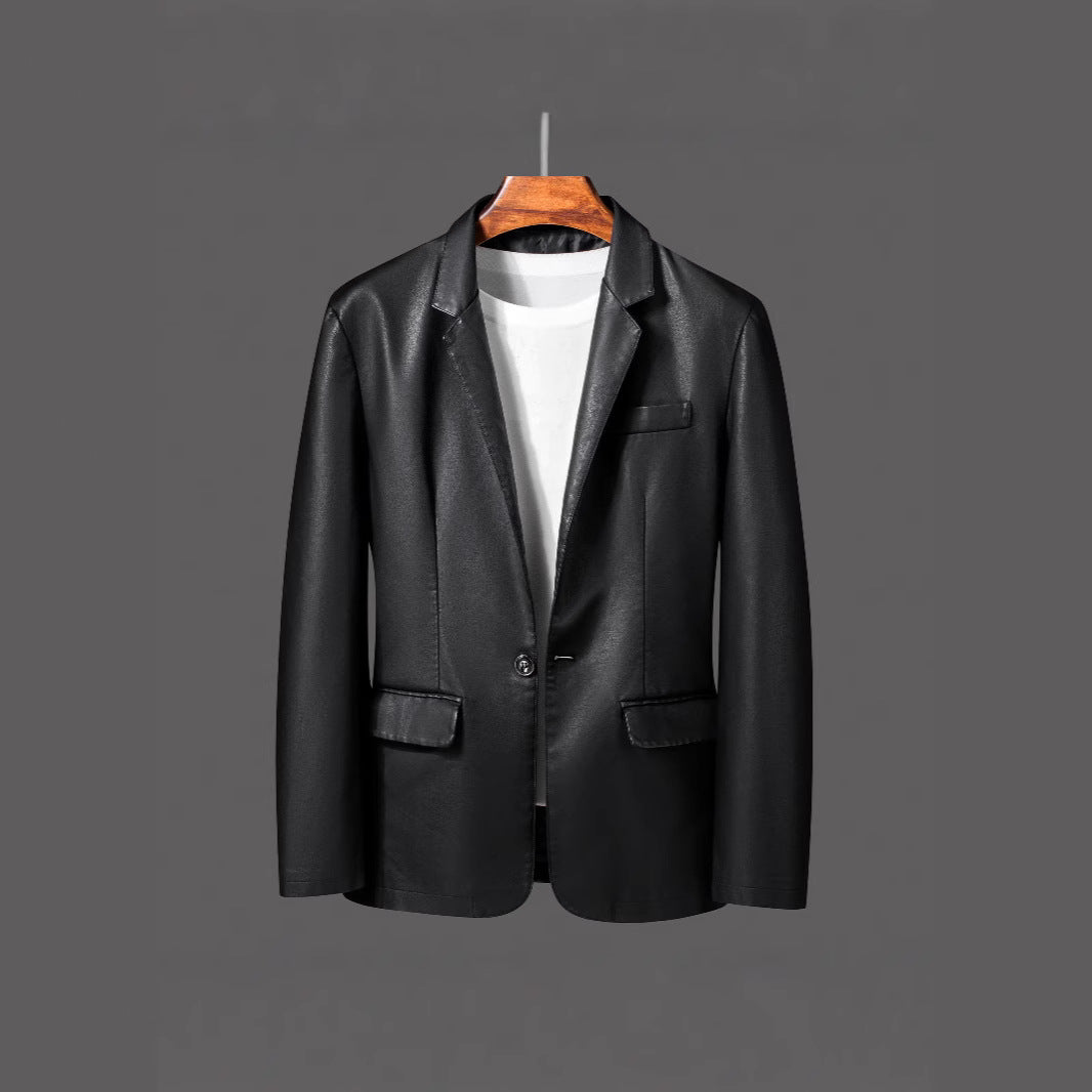 Herren Einreihiger Blazer aus Lederimitat mit Notch-Revers und Pattentaschen Nord Taschen