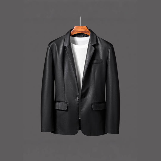 Herren Einreihiger Blazer aus Lederimitat mit Notch-Revers und Pattentaschen Nord Taschen