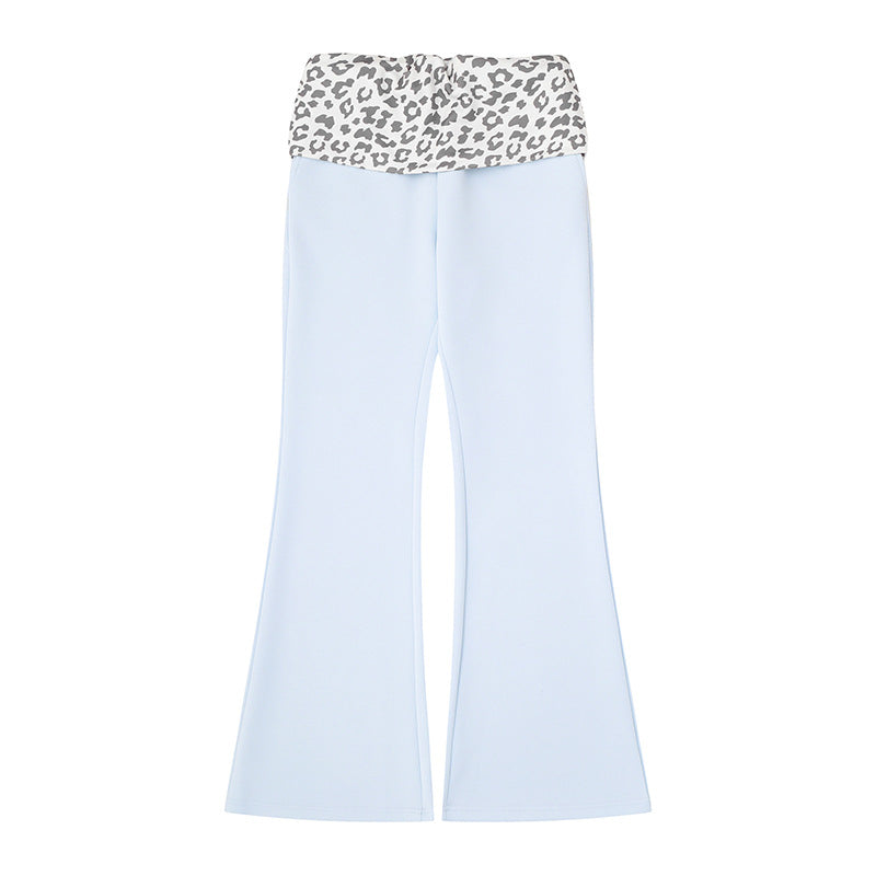 Damen Weite Jersey-Loungehose mit ausgestelltem Schlag und umgeschlagenem Leo-Bund Nord Taschen