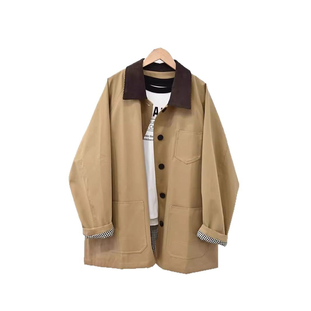 Damen Oversize-Chorejacke mit Cordkragen und großen aufgesetzten Taschen Nord Taschen