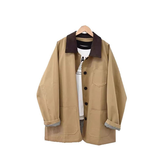 Damen Oversize-Chorejacke mit Cordkragen und großen aufgesetzten Taschen Nord Taschen
