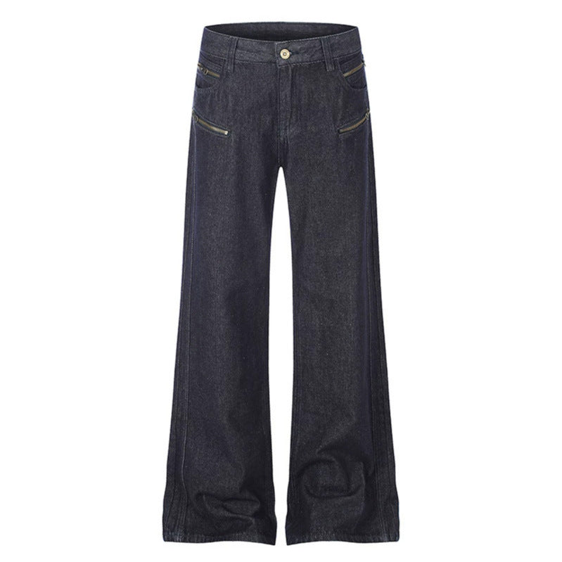 Damen Weite Denim‑Palazzo‑Jeans mit hohem Bund und Zier‑Reißverschlusstaschen Nord Taschen