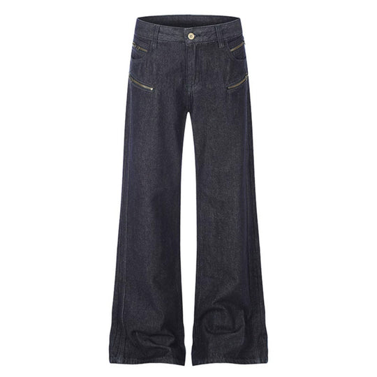 Damen Weite Denim‑Palazzo‑Jeans mit hohem Bund und Zier‑Reißverschlusstaschen Nord Taschen