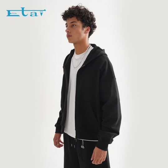 Unisex Reißverschluss-Kapuzenjacke im Boxy-Schnitt aus schwerer French-Terry Nord Taschen