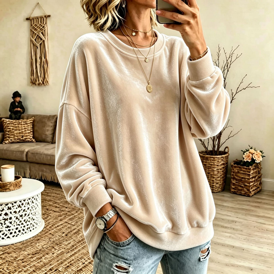 Damen Oversize-Samtpullover mit weitem Schnitt und geripptem Saum Nord Taschen