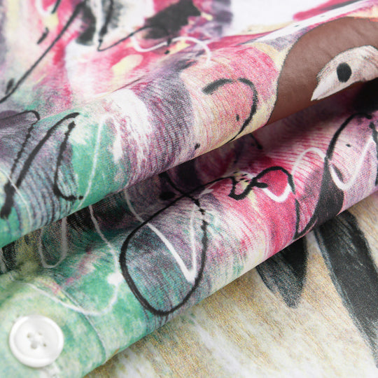 Damen Langarm-Hemd aus Baumwoll-Popeline mit künstlerischem Pinselprint und Kentkragen Nord Taschen