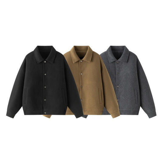 Herren Oversize-Collegejacke aus Wollmix mit Druckknopfleiste und verdeckten Eingrifftaschen Nord Taschen