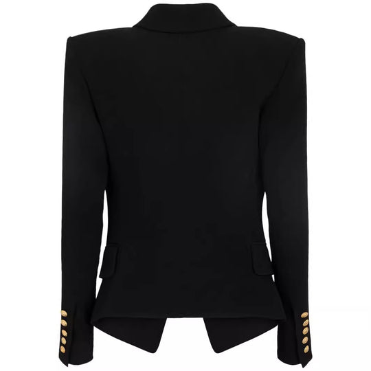 Damen Figurnaher Smokingblazer im Tailoring mit betonter Schulter und goldener Zierknopfleiste Nord Taschen
